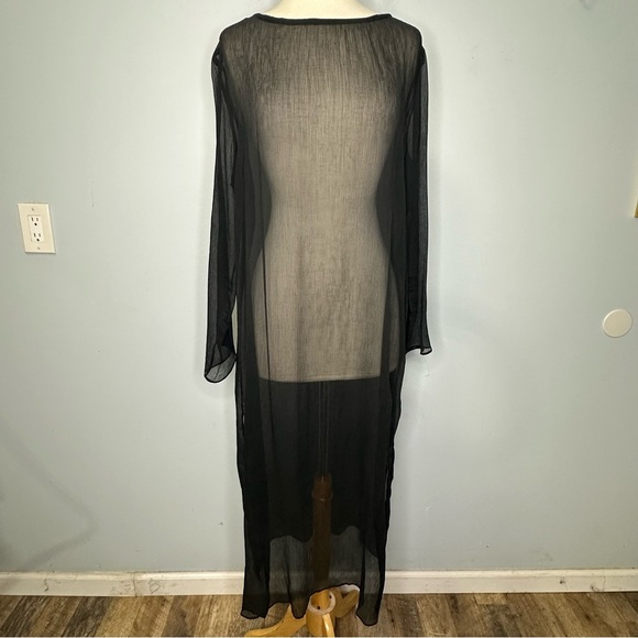 Mara Hoffman Black Sheer Crepe Silk Pullover Long Sleeve Dress Cover Up  Size M - www.edutreekidspreschool.com